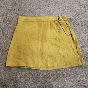 Joe B Mustard Yellow Linen Blend Faux Wrap Skirt Juniors Medium Summer Boho